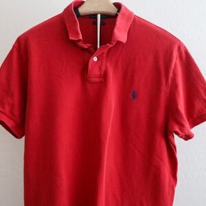 Polo Ralph Lauren Custom Fit Men's L Polo Shirt Short Sleeve Red‎ Navy Pony